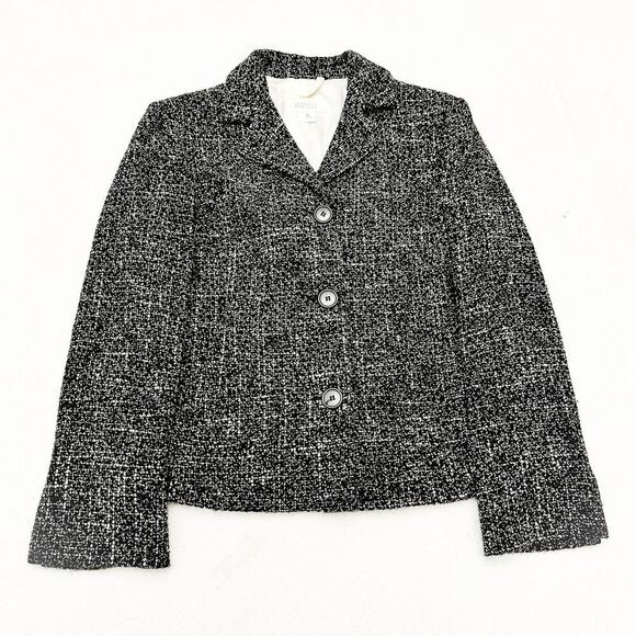 Barneys 3-Button Wool Blazer Black White Long Sleeve Jacket Size 42 Italy - Picture 1 of 6